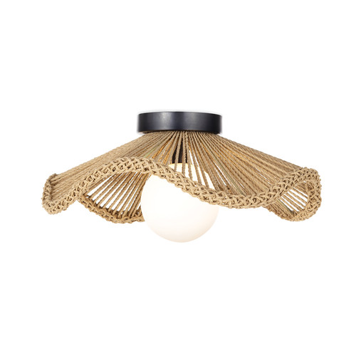 Neutral flush mount light with a twisted rope shade